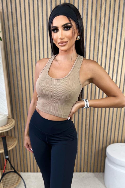 STYLED BY ALX COUTURE MIAMI BOUTIQUE WOMENS CROP TOP MOCHA Mocha Ribbed Crop Top