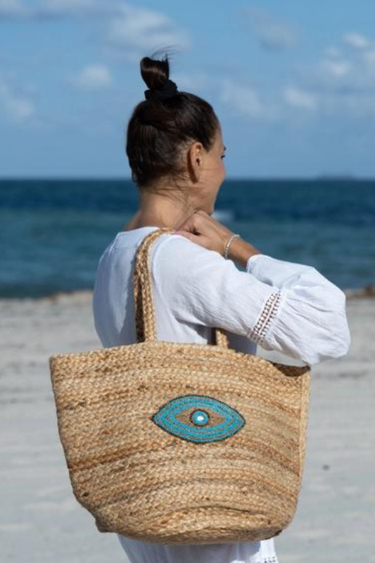 STYLED BY ALX COUTURE MIAMI BOUTIQUE Natural Cleopatra Lucky Eye Beach Bag