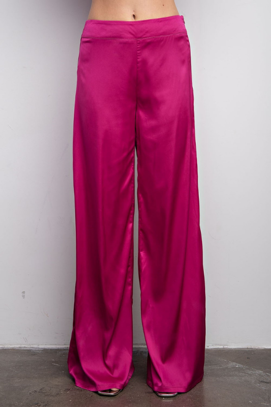 STYLED BY ALX COUTURE MIAMI BOUTIQUE Plum High Waist Wide Leg Satin Pants