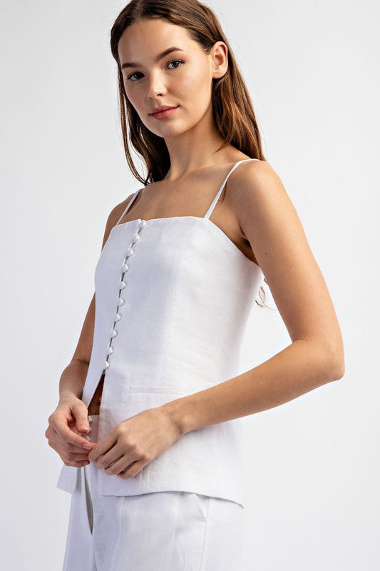 side of the Off White Stretch Linen Tailored Tube Top