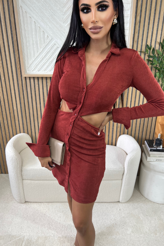 STYLED BY ALX COUTURE MIAMI BOUTIQUE DRESS ROSEWOOD Rosewood Long Sleeve Button Down Dress