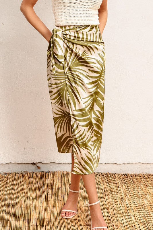 Palm Fronds Midi Wrap Skirt *