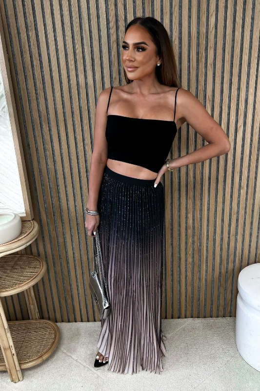 Ivory and Black Ombre Glitter Maxi Skirt