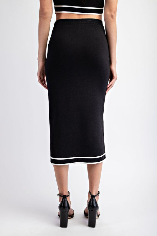 back of the Black Contrast Edge Midi Skirt