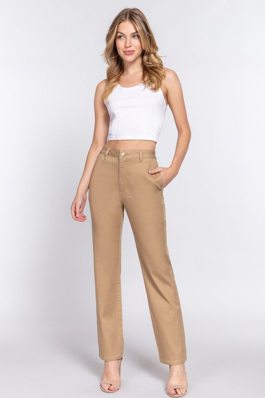 STYLED BY ALX COUTURE MIAMI BOUTIQUE Khaki Straight Fit Twill Long Pants