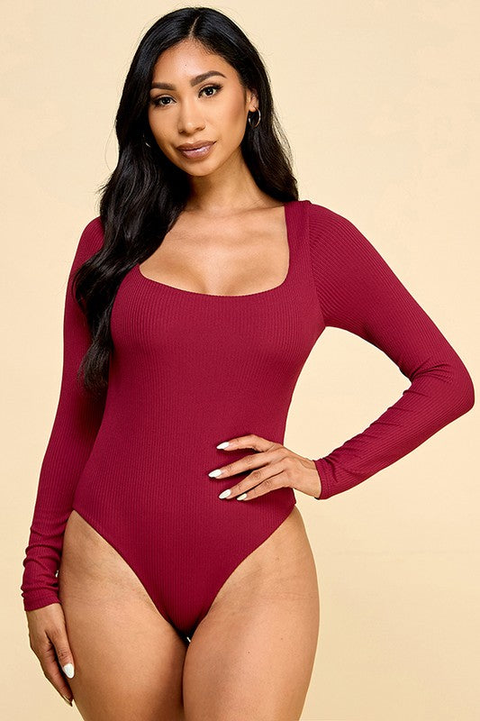 STYLED BY ALX COUTURE MIAMI BOUTIQUE Wine Squared Neck Double Layered Bodysuit