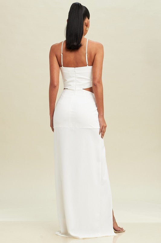 back of the White Floral Applique Cutout Dress 