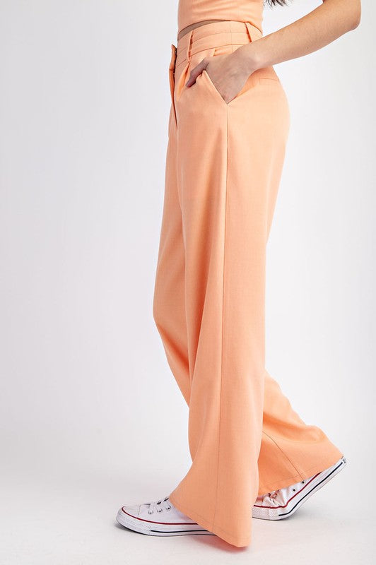 side of the Peach Double Waist Trousers 