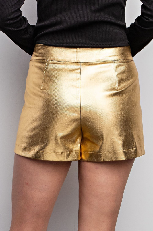 STYLED BY ALX COUTURE MIAMI BOUTIQUE Gold Pocket Detail Lurex Mini Skort