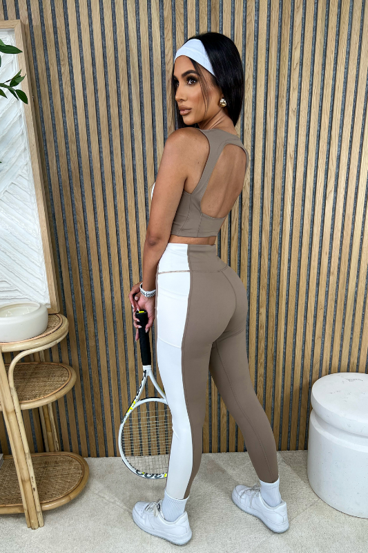 STYLED BY ALX COUTURE MIAMI BOUTIQUE Taupe Bustier Inspired Crop Top Legging Set