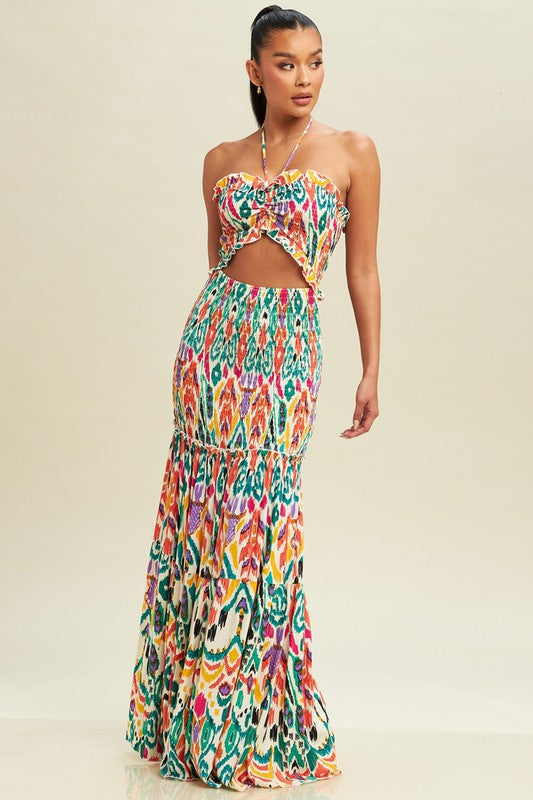 STYLED BY ALX COUTURE MIAMI BOUTIQUE Multi Azteca Scruch Maxi Dress