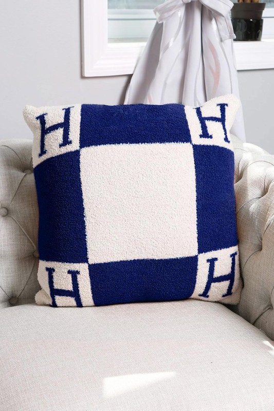 STYLED BY ALX COUTURE MIAMI BOUTIQUE Navy H Patterned Cushion Cover