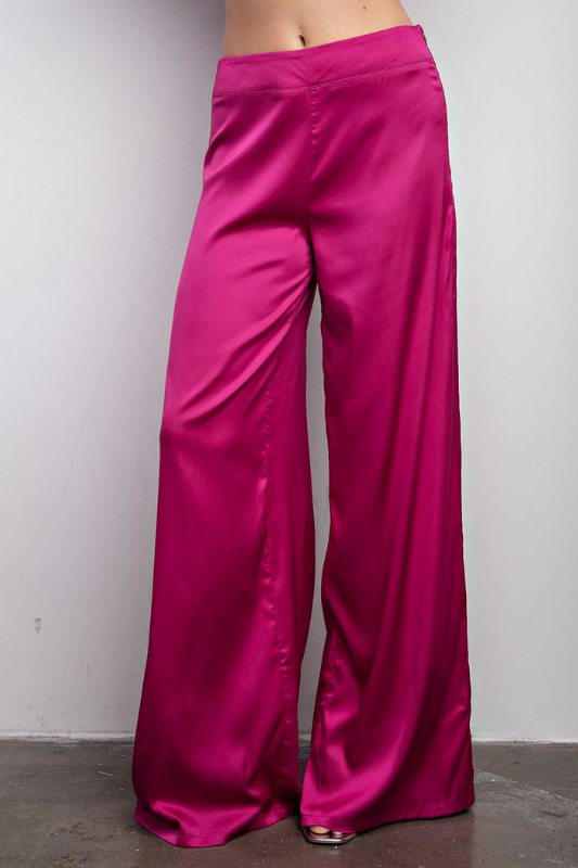 STYLED BY ALX COUTURE MIAMI BOUTIQUE Plum High Waist Wide Leg Satin Pants