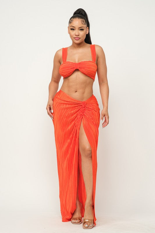 STYLED BY ALX COUTURE MIAMI BOUTIQUE Orange Side Detail Maxi Skirt Set