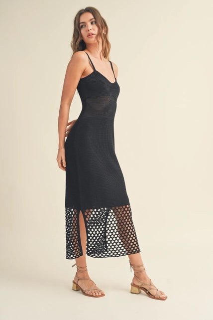 STYLED BY ALX COUTURE MIAMI BOUTIQUE Black Net Pattern On Bottom Knitted Dress
