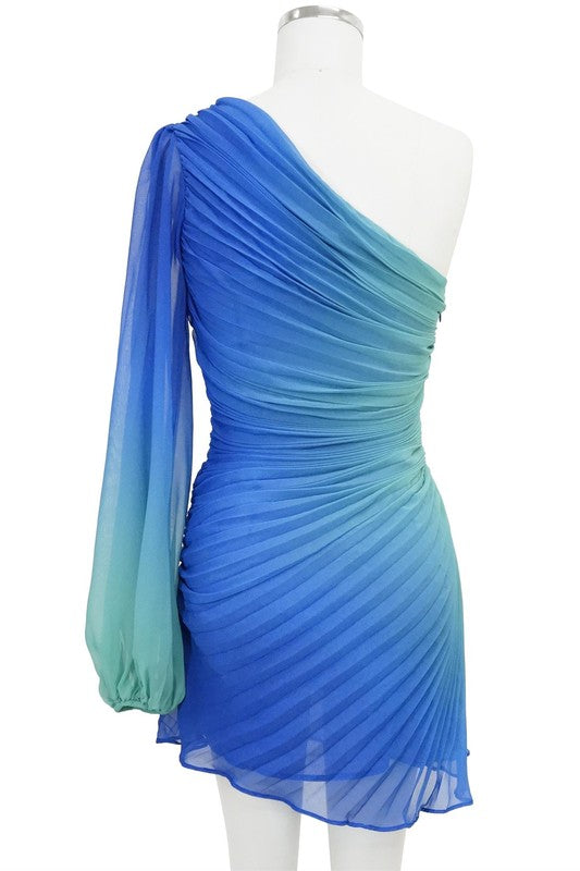 back of the Blue Ombre Pleated One S Dress 