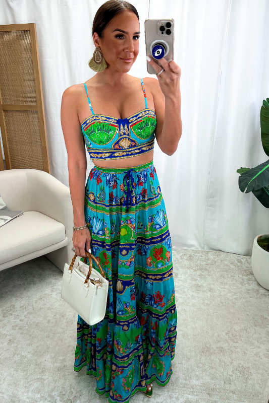 STYLED BY ALX COUTURE MIAMI BOUTIQUE Deep In The Ocean Maxi Skirt