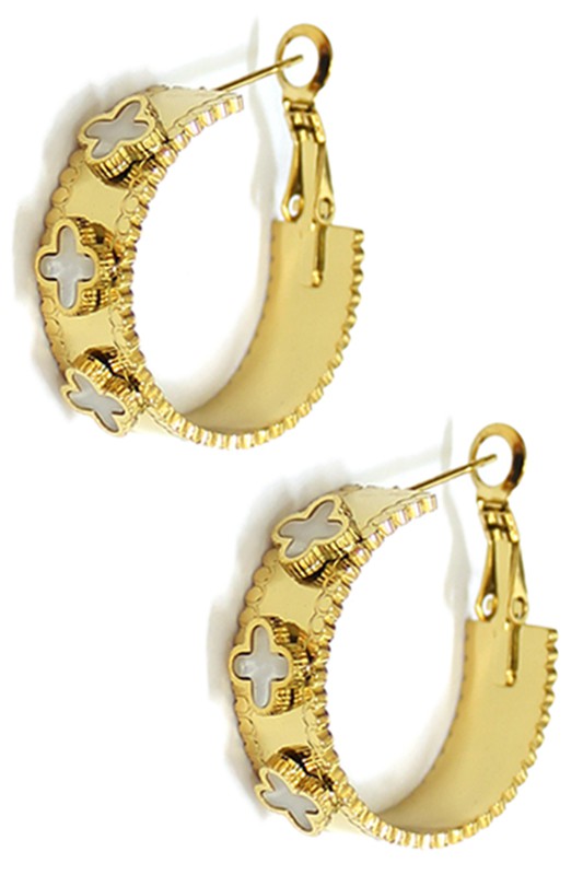 STYLED BY ALX COUTURE MIAMI BOUTIQUE Stainless Steel Clover Etched Hoop Earrings