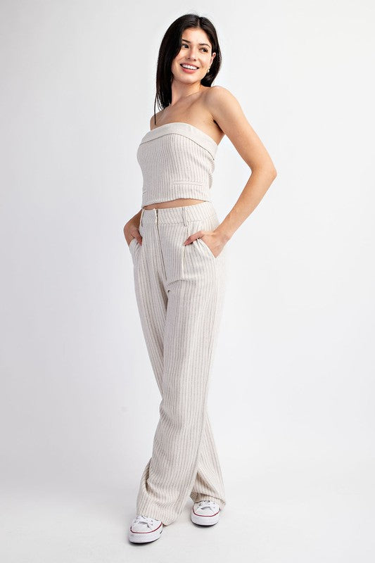 side of the Natural Striped Linen Tube Top