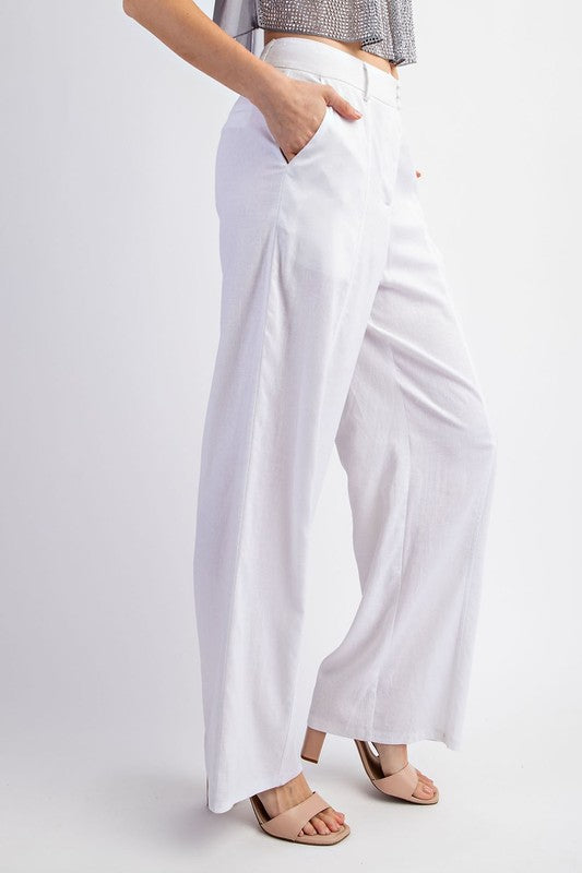 side of the Off White Stretch Linen Tailored Trousers