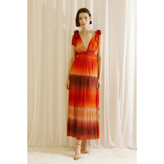 STYLED BY ALX COUTURE MIAMI BOUTIQUE Rust Tie Dye Ombre and Metallic Glitter Midi Dress