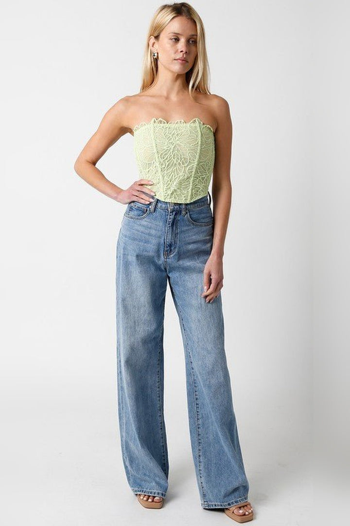 Honeydew green strapless corset top