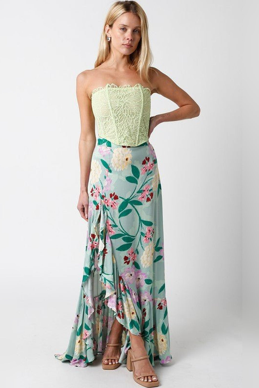 Strapless green corset top for spring and summer