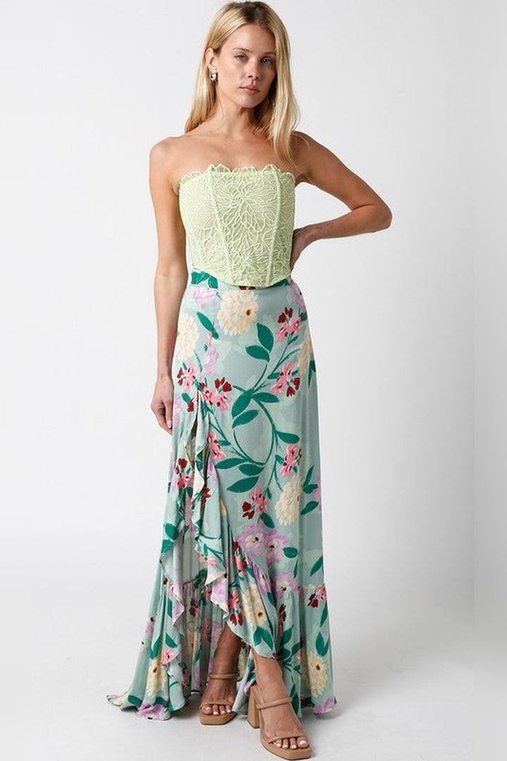 Strapless green corset top for spring and summer