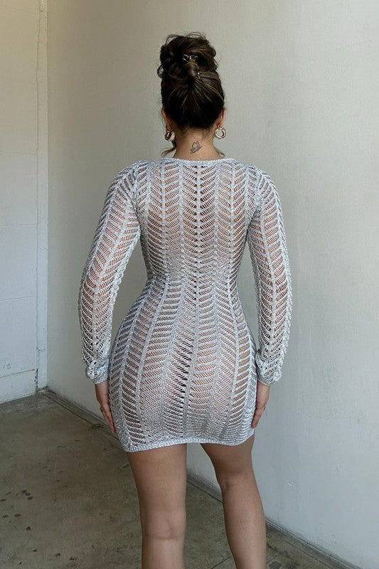back of the Metal Crochet Long Sleeve Dress 