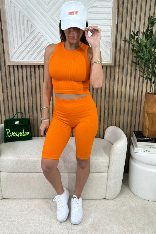 STYLED BY ALX COUTURE MIAMI BOUTIQUE Orange thick Rib High Waist Biker Shorts