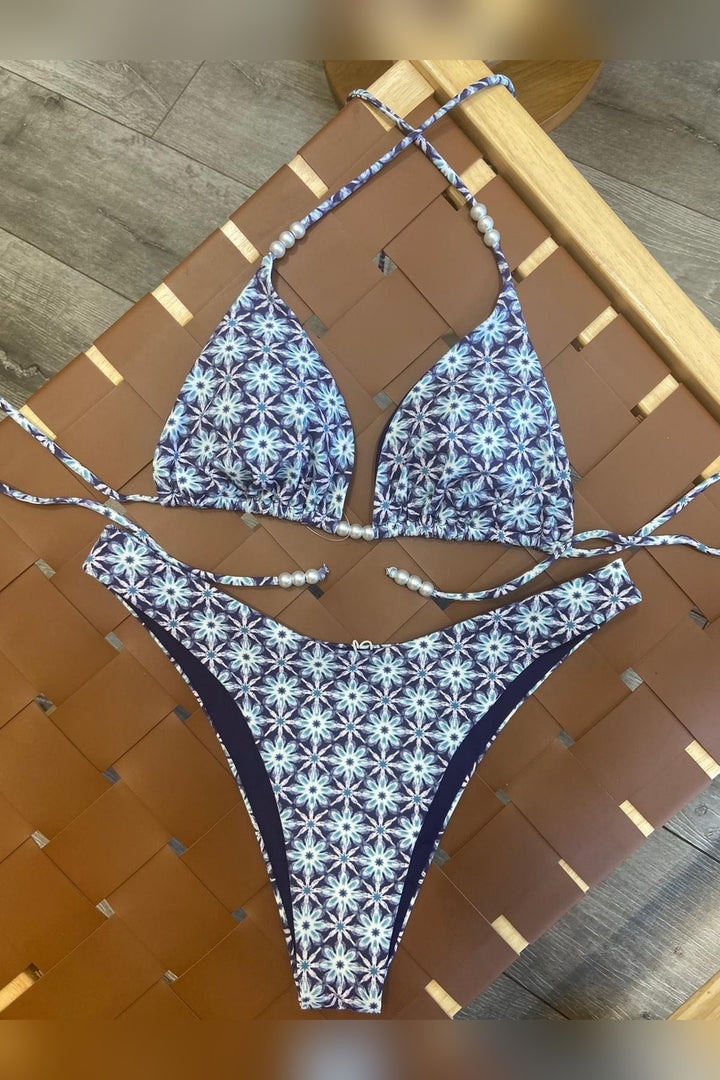Navy Hippie Pearls Bikini Set - STYLED BY ALX COUTURESwimwear