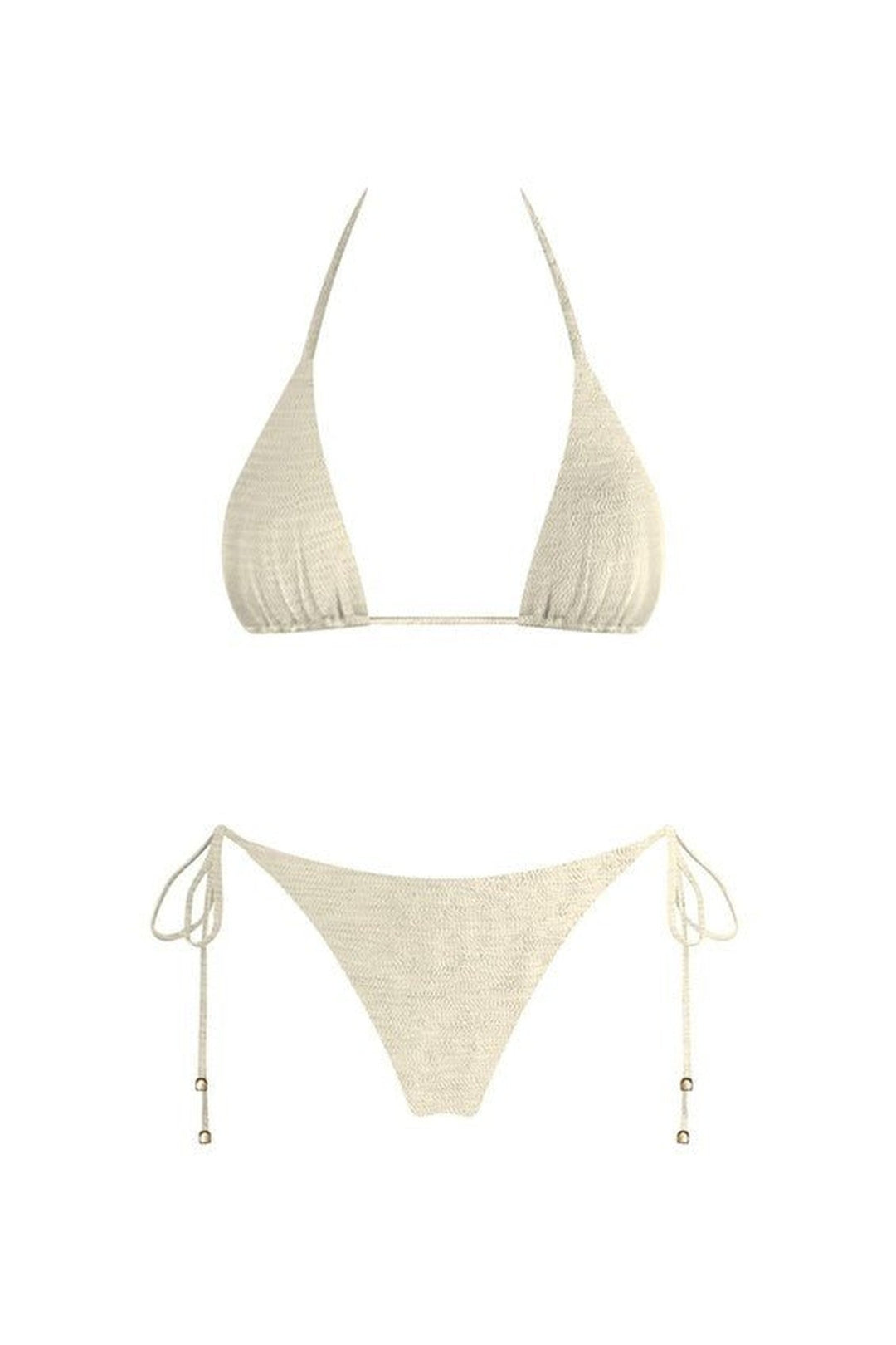 Cream Endless Summer recycled nylon bikini set with seamless finish and gold hardware