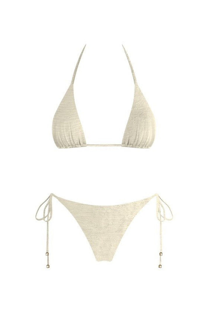 Cream Endless Summer recycled nylon bikini set with seamless finish and gold hardware