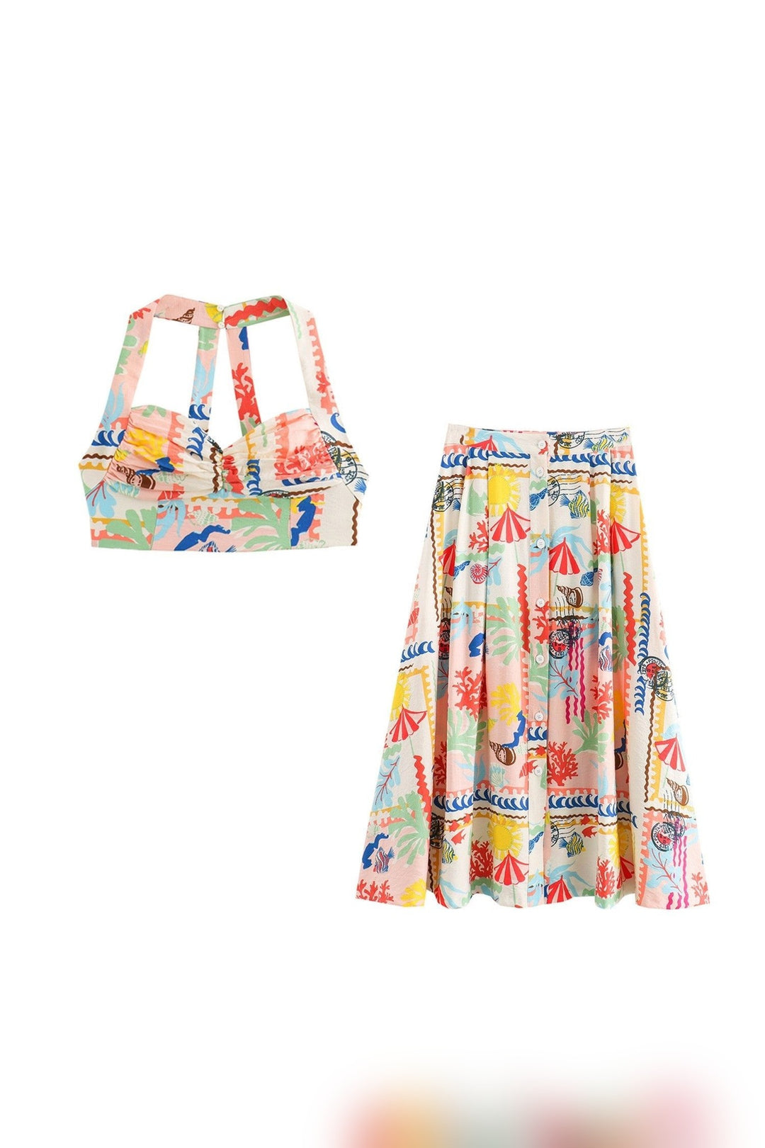 Pleated high waisted midi skirt with functional front buttons