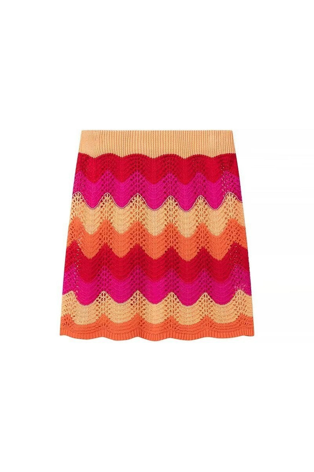 Golden yellow and vibrant orange chevron stripes on an airy knit set