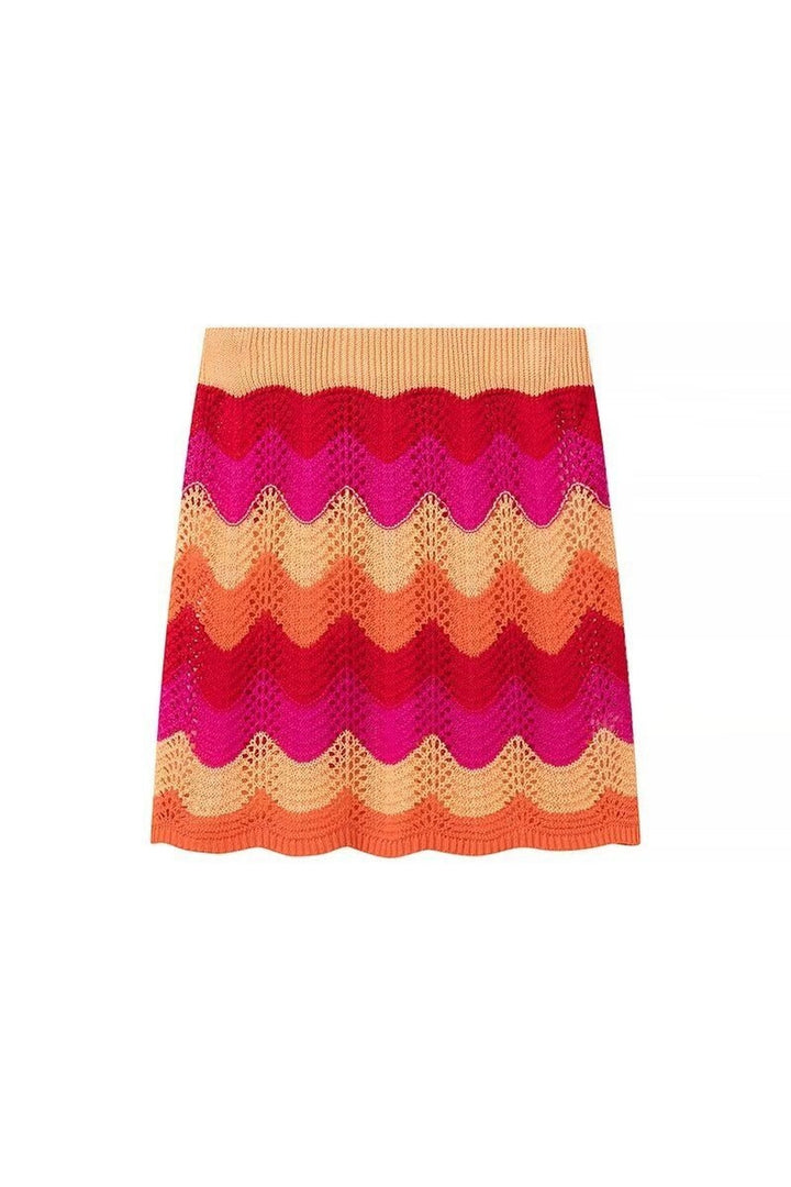 Golden yellow and vibrant orange chevron stripes on an airy knit set