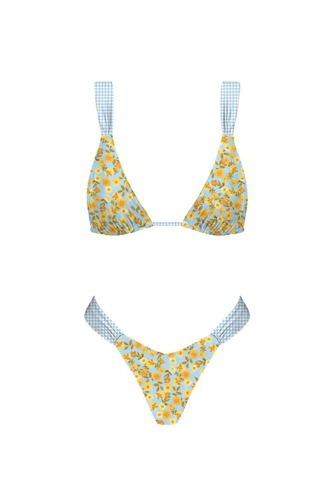 High-cut bikini bottoms with contrasting gingham side panels