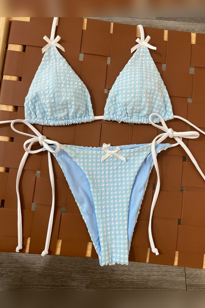 Blue Checkered Bow Bikini Set - STYLED BY ALX COUTURESwimwear