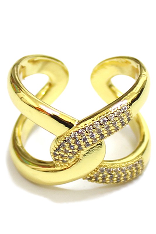 STYLED BY ALX COUTURE MIAMI BOUTIQUE Gold Brass Open Link with Zircon Stones Ring