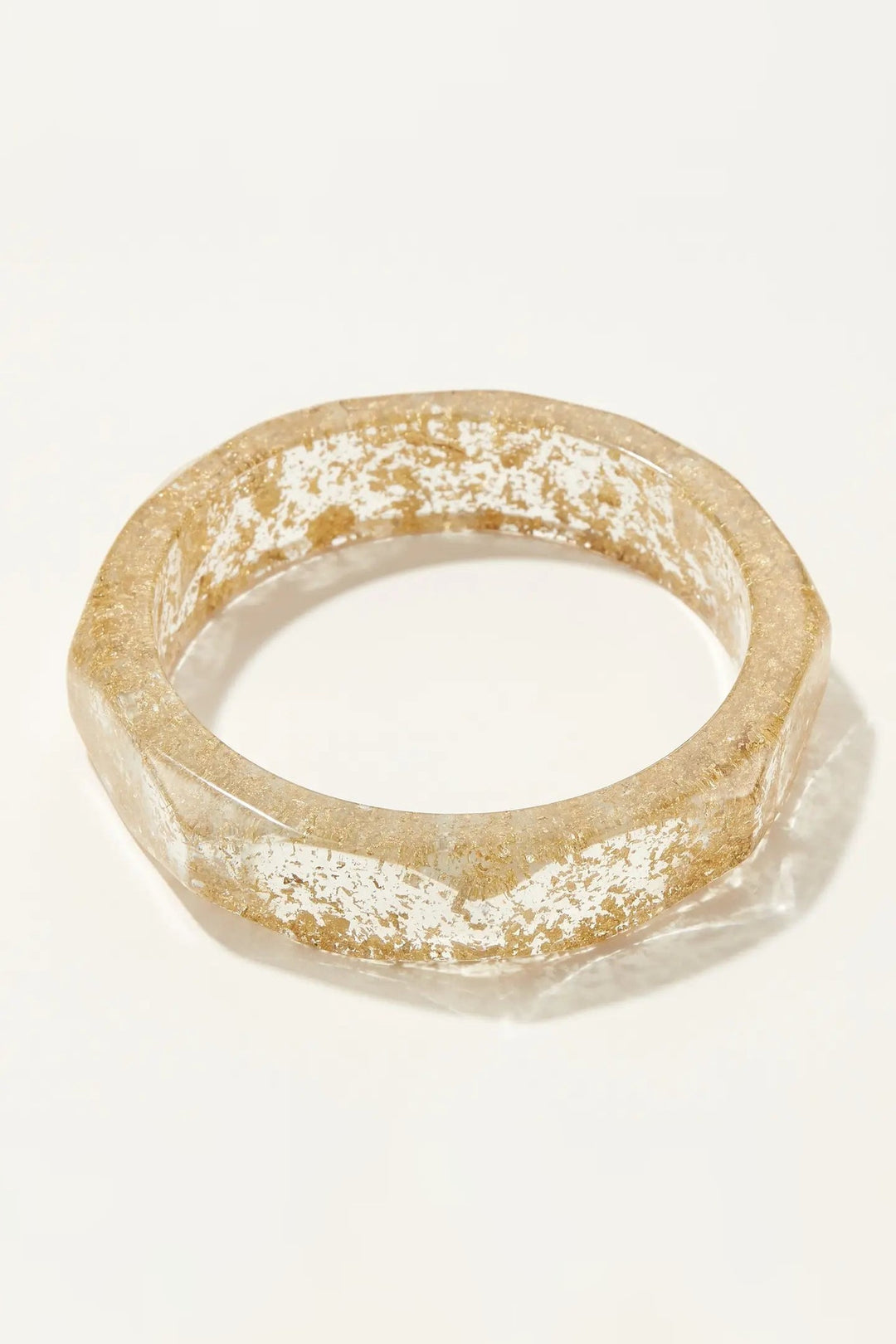Nude oversized octagon resin bangle bracelet in a soft neutral tone