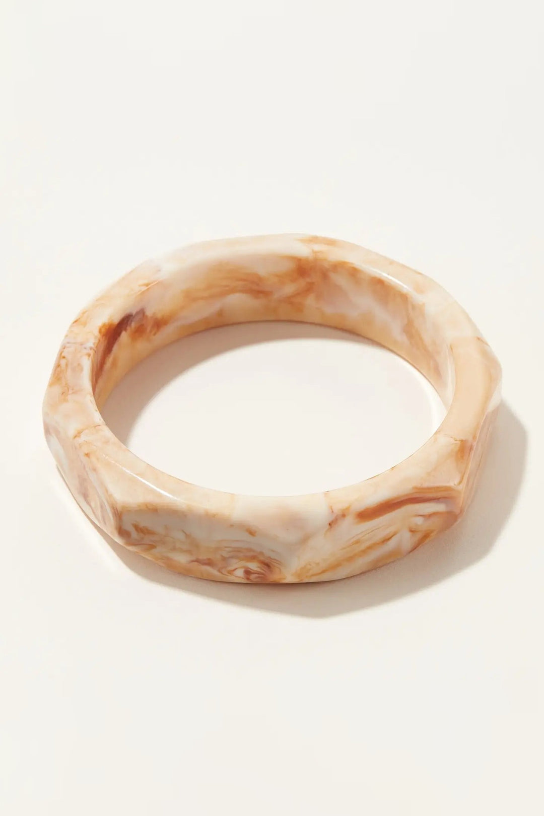 Wide nude resin bangle bracelet with an eight sided octagon profile