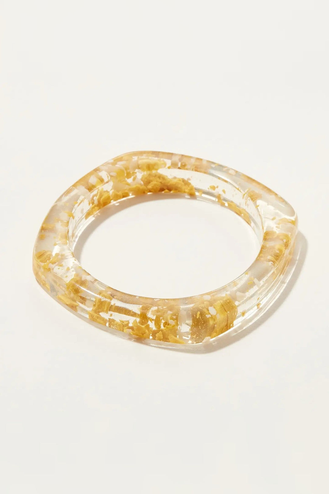 Yellow square resin bangle bracelet with a color powder finish