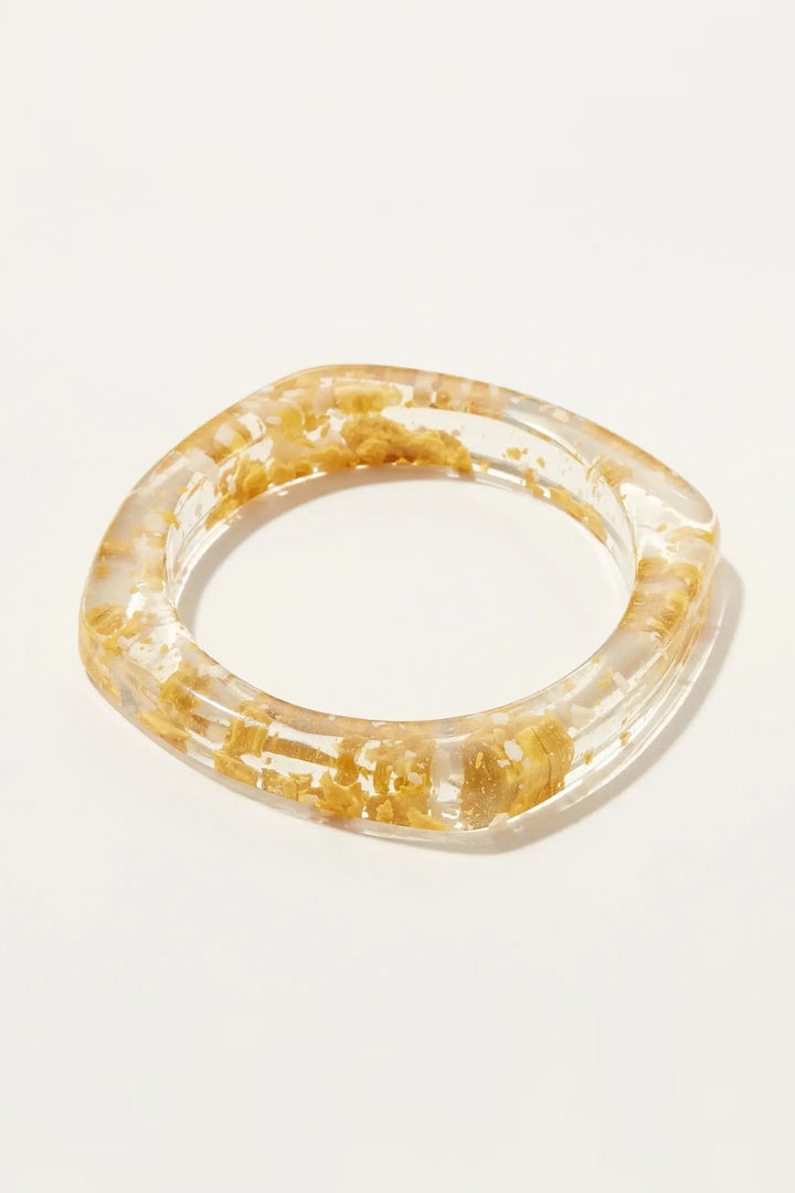 Yellow square resin bangle bracelet with a color powder finish