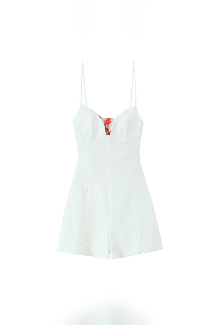 White print open back romper from STYLED BY ALX COUTURE
