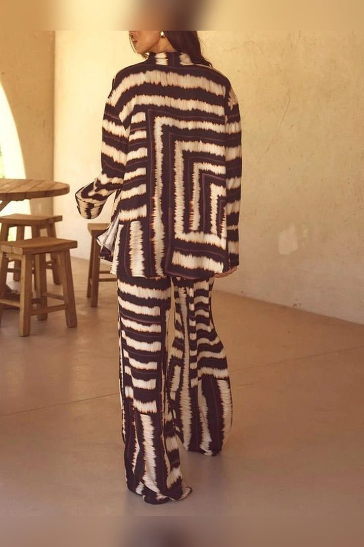 Two piece zebra stripe print set with drawstring waist pants