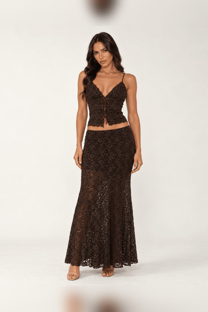 Brown Lace Tie Front Cami - STYLED BY ALX COUTUREShirts &amp; Tops