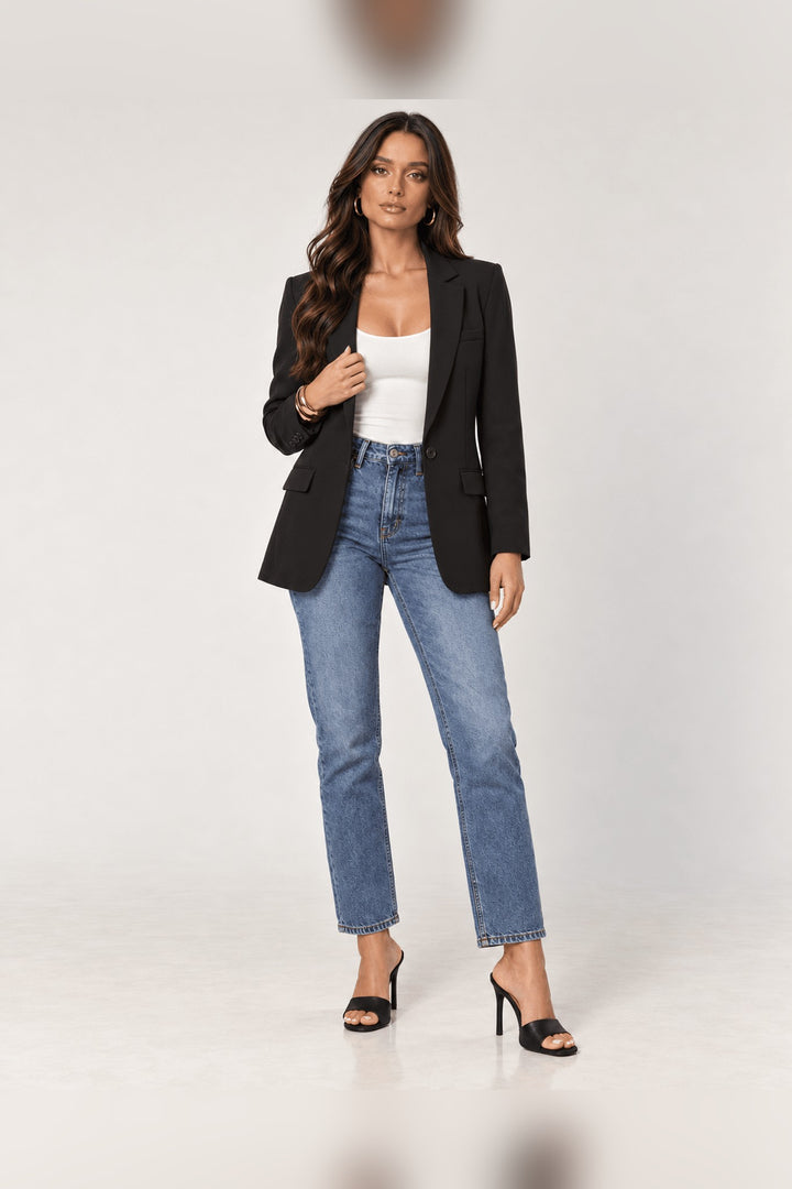 Black One Button Boyfriend Blazer - STYLED BY ALX COUTUREBlazers