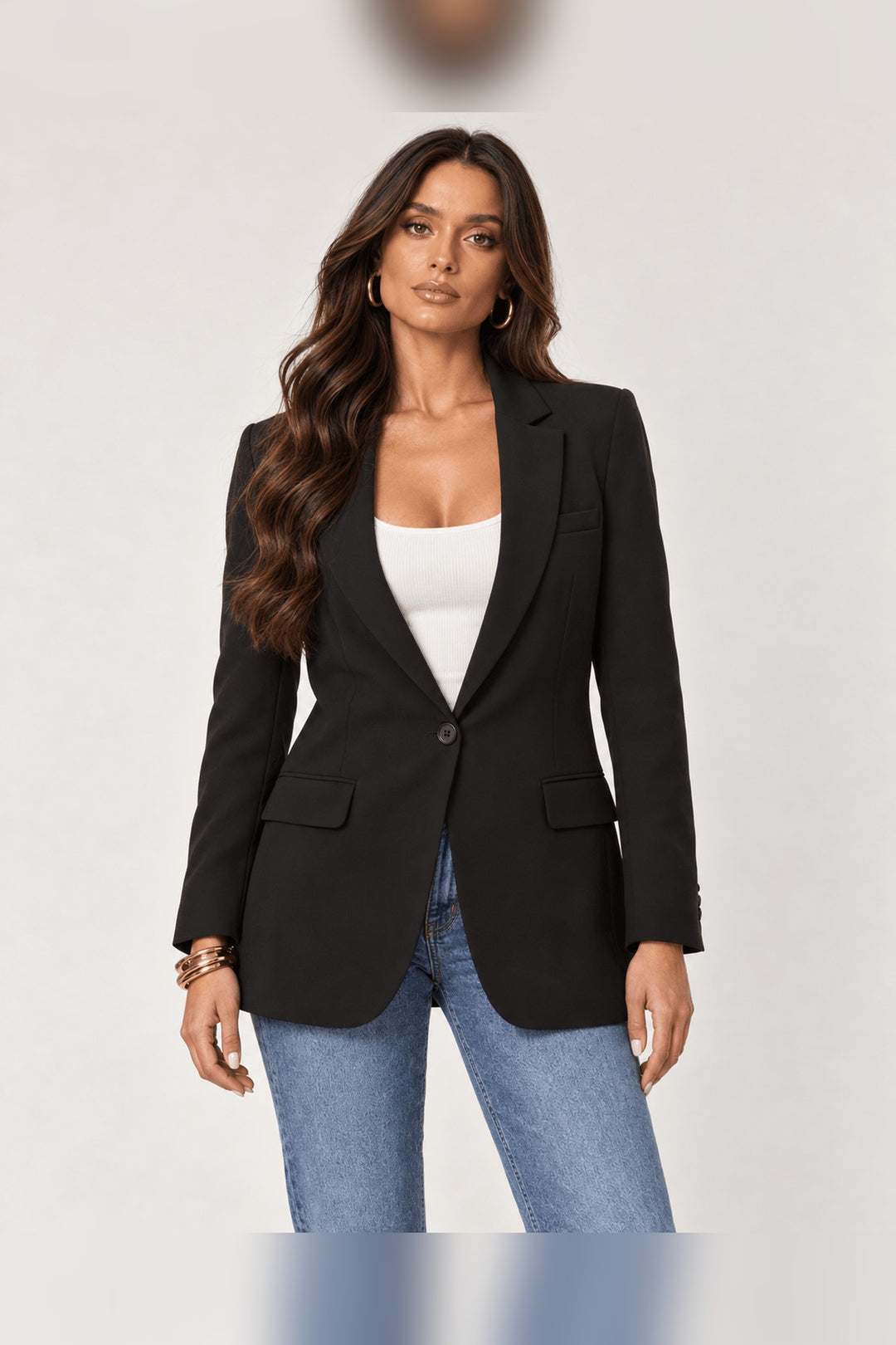 Black One Button Boyfriend Blazer - STYLED BY ALX COUTUREBlazers