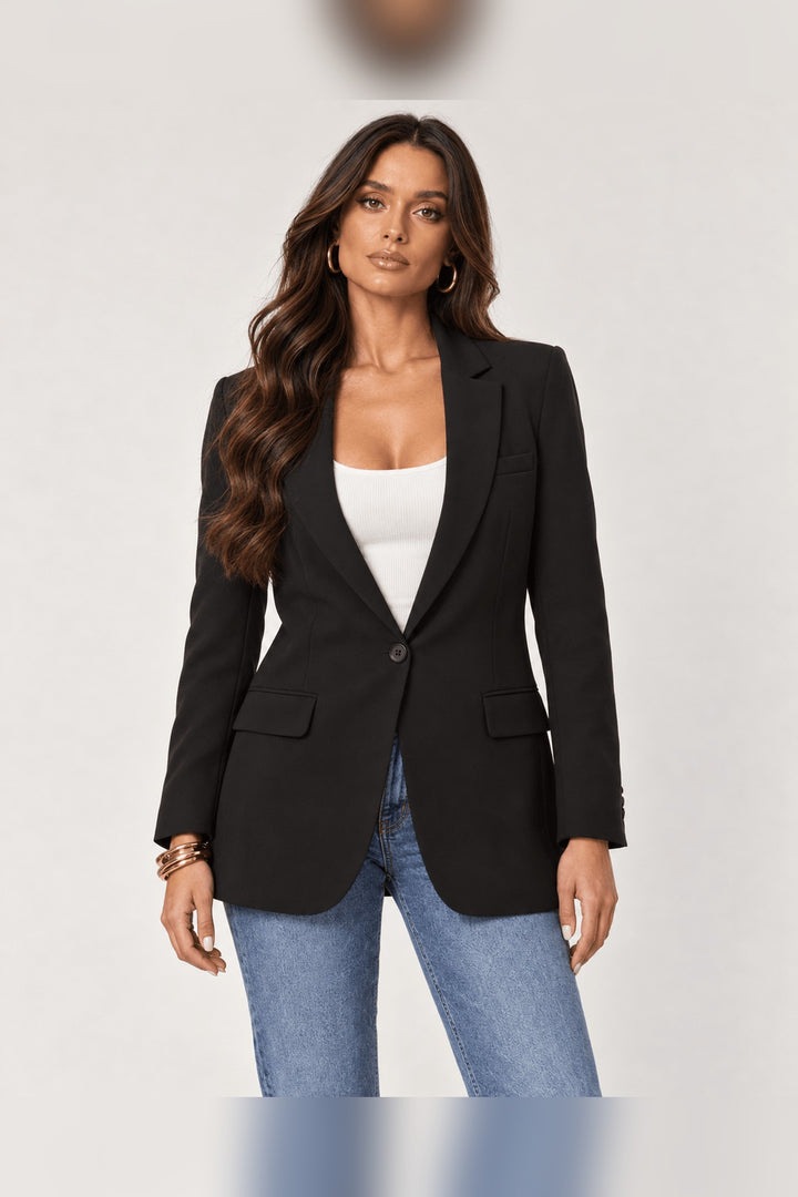 Black One Button Boyfriend Blazer - STYLED BY ALX COUTUREBlazers