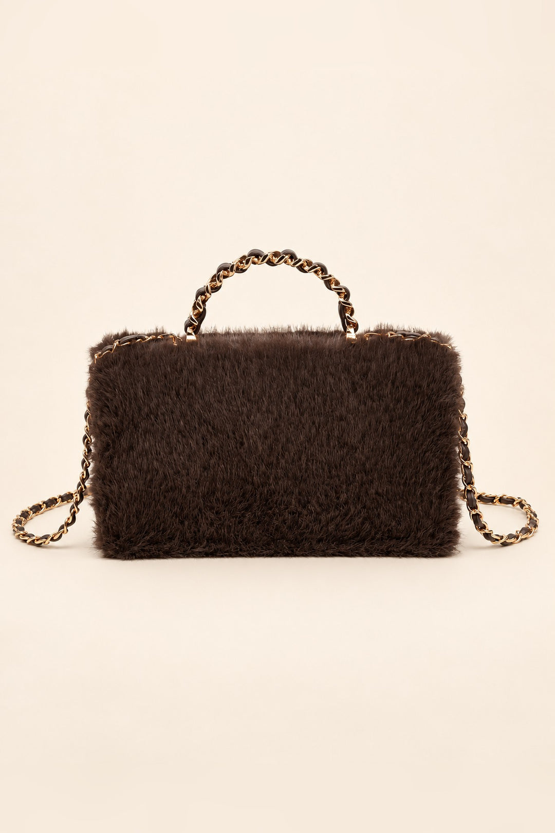 Back of the chocolate brown faux fur Lulu crossbody